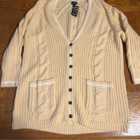 NEW Torrid Chunky Cable Knit Boyfriend V-Neck Cardigan Sweater in Butter Sz 3 - Picture 4 of 15